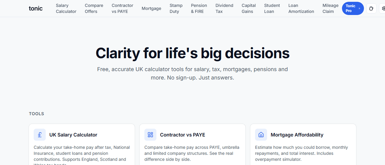 gettonic.co.uk homepage screenshot
